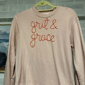 Lingua Franca Grit & Grace Embroidered Sweatshirt - Light Pink with Red Script